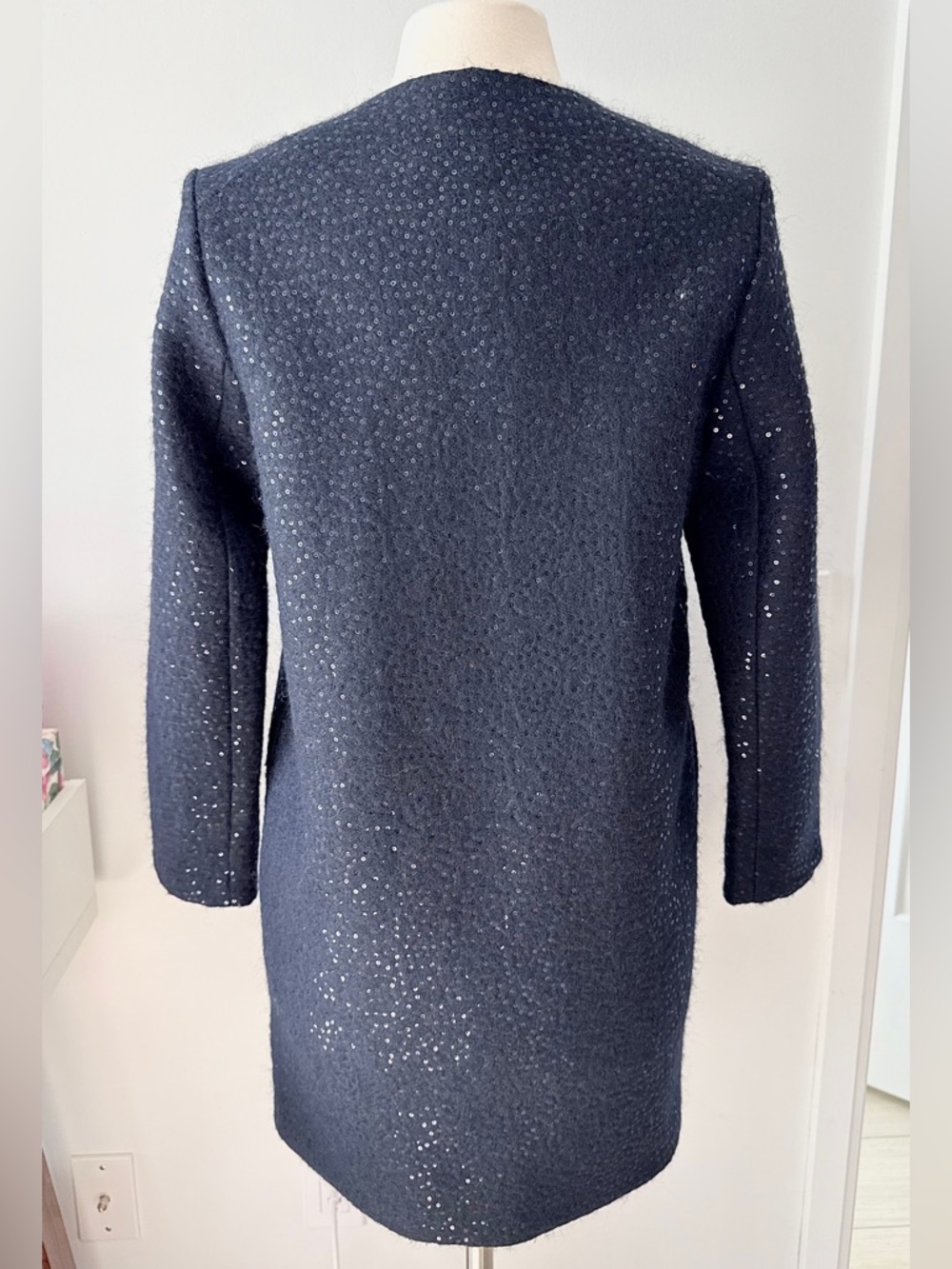 COS Wool Blend Sequin Classic Coat Dark Navy EU 34 (XS–S) NWOT - Picture 6 of 15